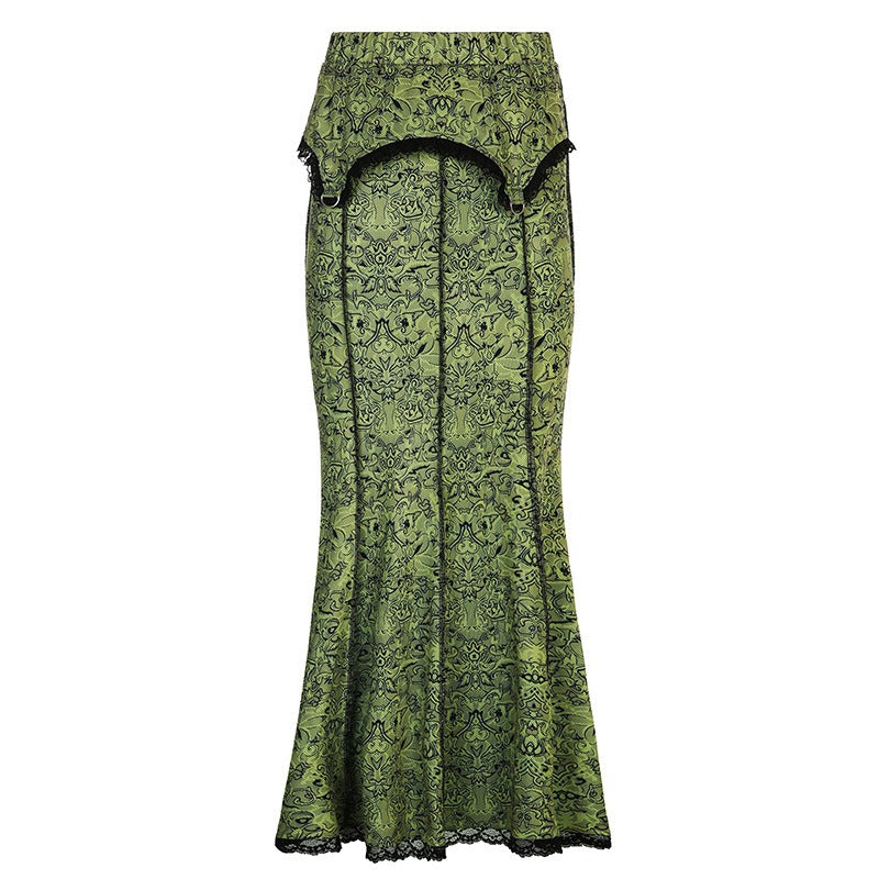 Retro High Waist Lace Fishtail Skirt for Women