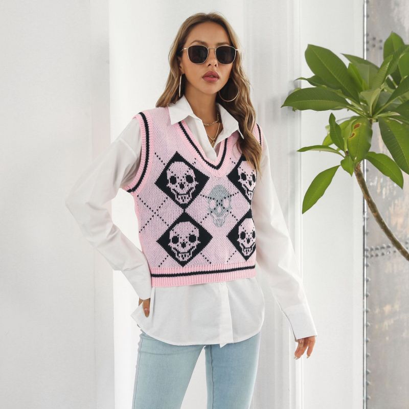 Personalized Women's Skull Print Sweater Vest for Events
