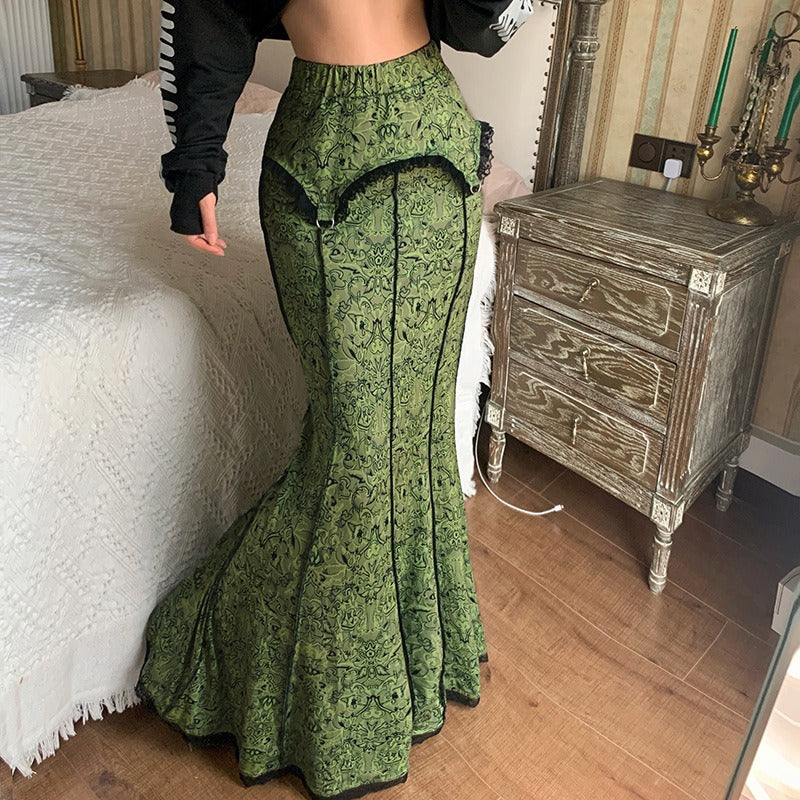 Retro High Waist Lace Fishtail Skirt for Women
