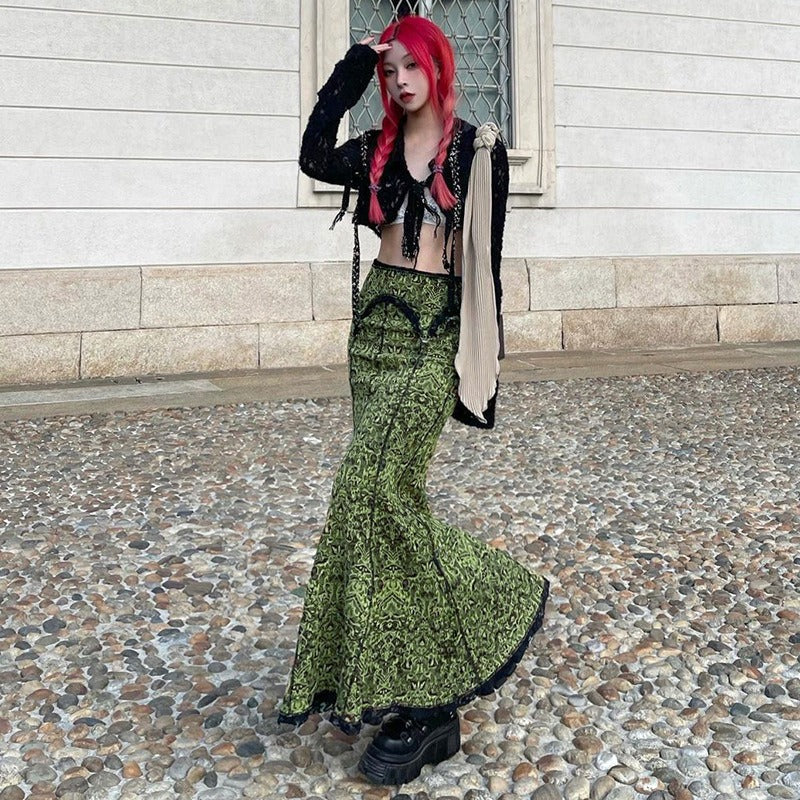 Retro High Waist Lace Fishtail Skirt for Women