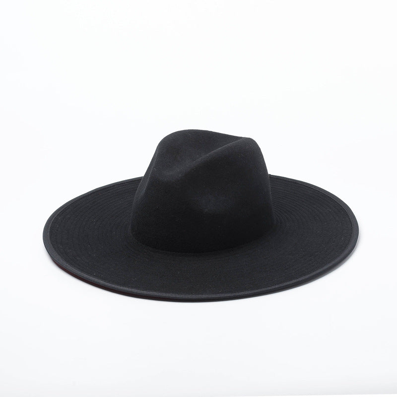 Women's Color-blocking Wool Hat with Large Brim