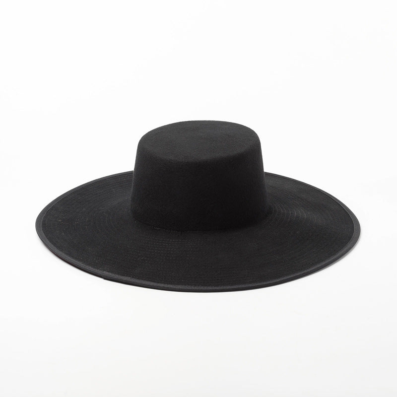 Women's Color-blocking Wool Hat with Large Brim
