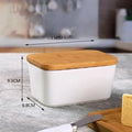 Ceramic Butter Dish with Bamboo Cover and Knife