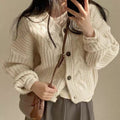 Autumn Women's V-neck Puff Sleeve Loose Knitted Cardigan